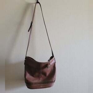 Vtg true brown pebbled leather well stitched western adjustable crossbody bag